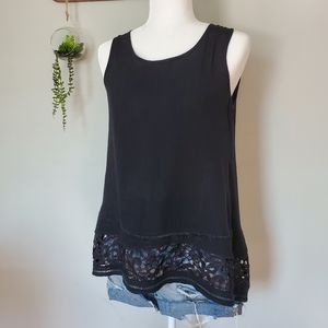 Boho Chic Split Back Tank with Crocheted Lace Hem